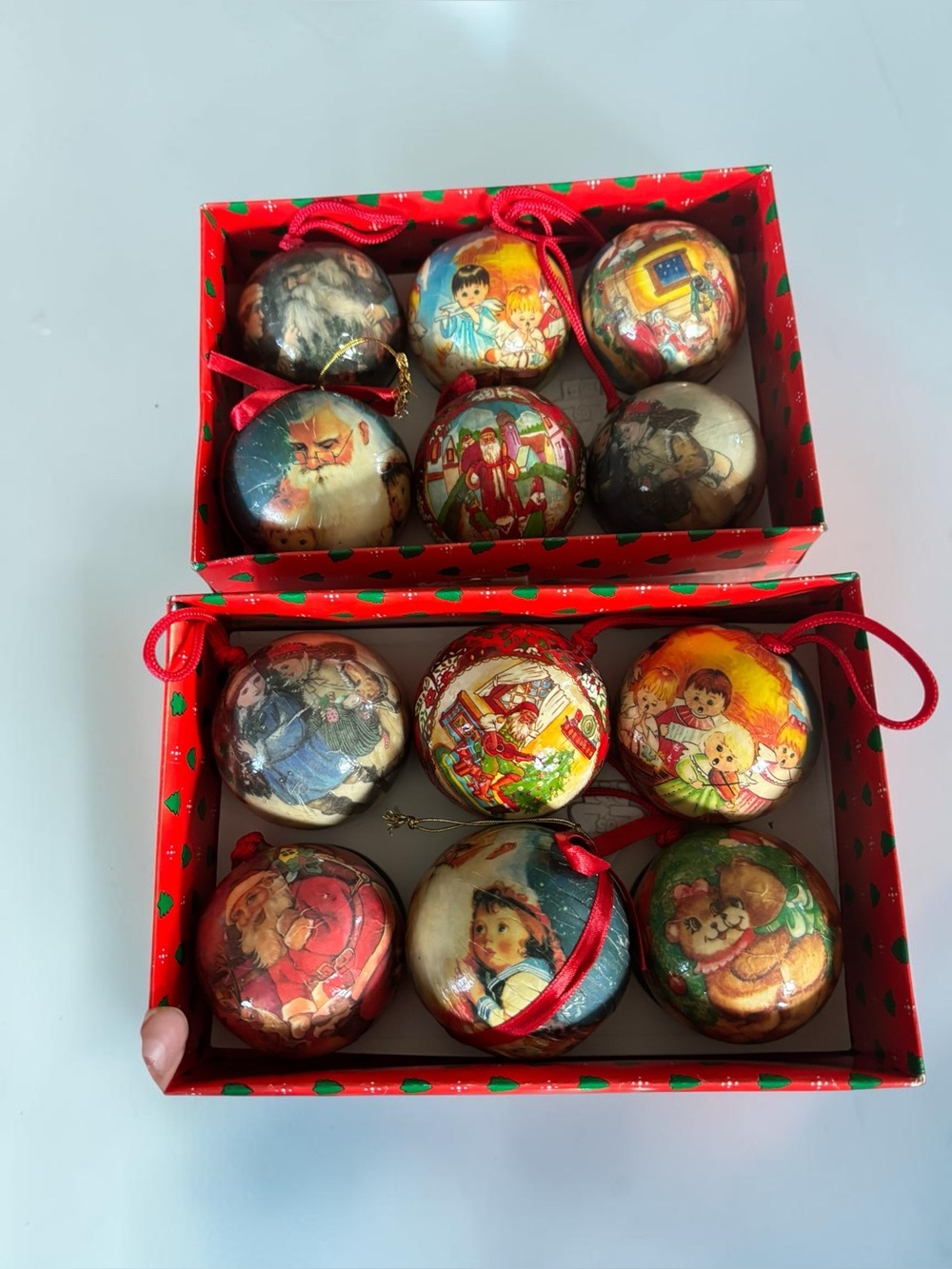 Vintage Papier Mache Christmas Ornaments Set 12 Victorian Santa Angels